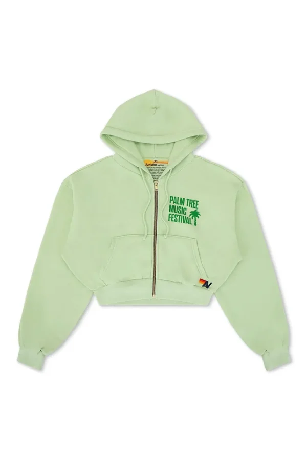 PALM TREE FEST NAPA 2025 CROPPED ZIP HOODIE RELAXED - LIME CREAM