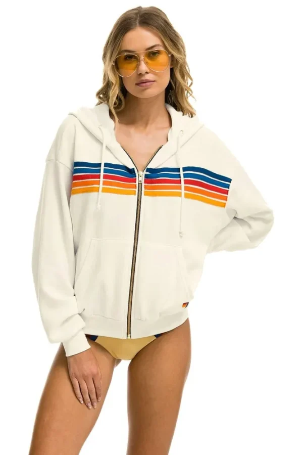 5 STRIPE RELAXED ZIP HOODIE