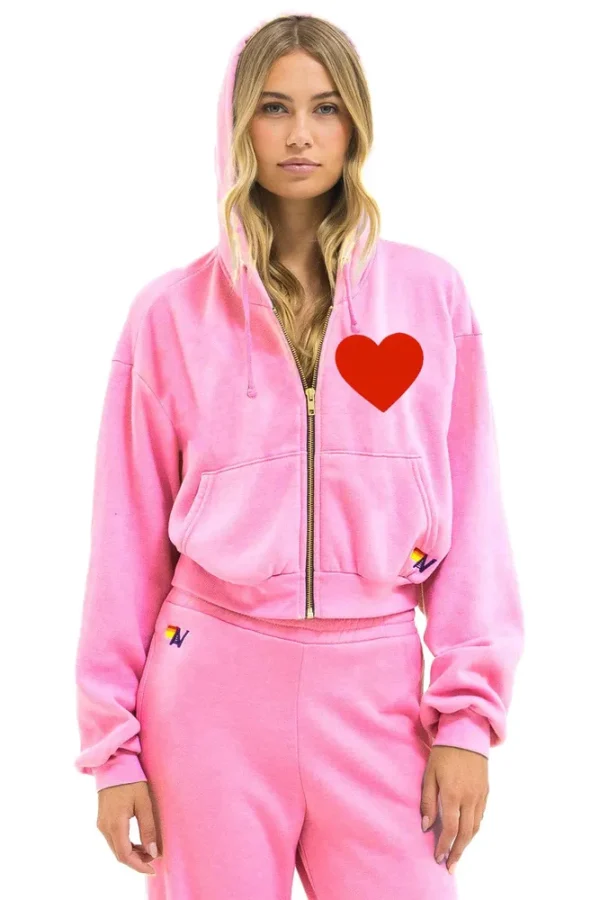 HEART STITCH RELAXED CROP ZIP HOODIE
