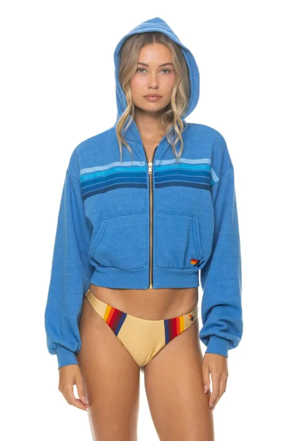 5 STRIPE CROPPED ZIP HOODIE RELAXED