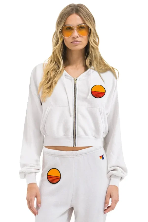 SUNSET PATCH RELAXED CROPPED ZIP HOODIE