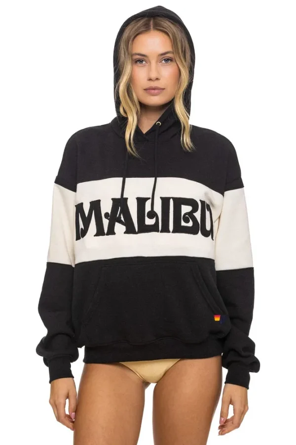 MALIBU EMBROIDERY COLOR BLOCK PULLOVER HOODIE RELAXED