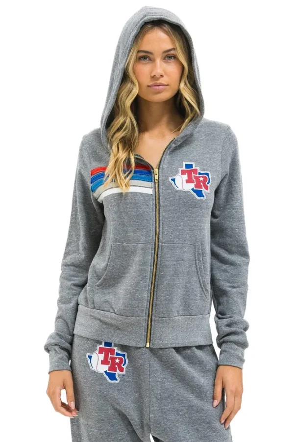 TEXAS RANGERS 5 STRIPE ZIP HOODIE - HEATHER GREY // USA