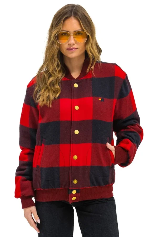 PLAID UNISEX VARSITY JACKET