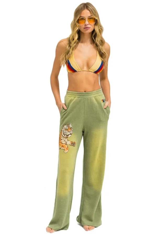 TIGER WIDE LEG POCKET SWEATPANTS - FADED ARMY
