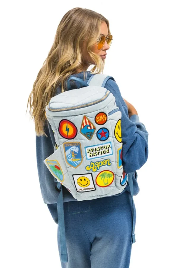 VINTAGE PATCH DENIM PUFFER BACKPACK