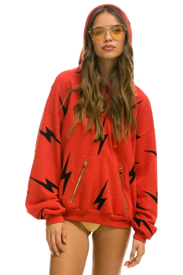 BOLT STITCH REPEAT RELAXED PULLOVER HOODIE WITH POCKET ZIPPERS