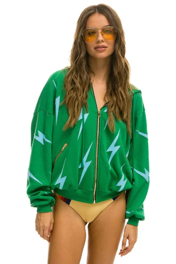 BOLT STITCH REPEAT RELAXED ZIP HOODIE WITH POCKET ZIPPERS