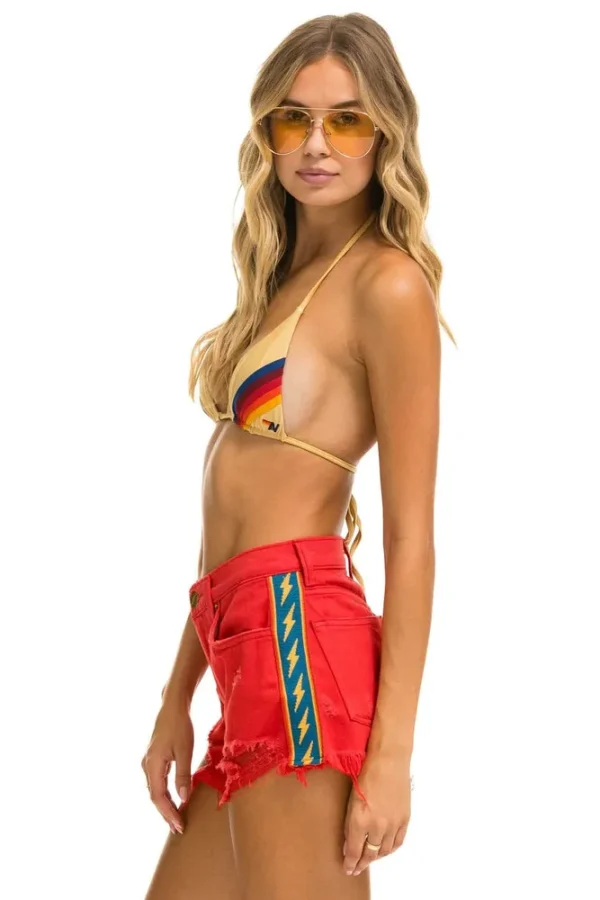 BOLT STRIPE BOYFRIEND CUTOFF JEAN SHORTS