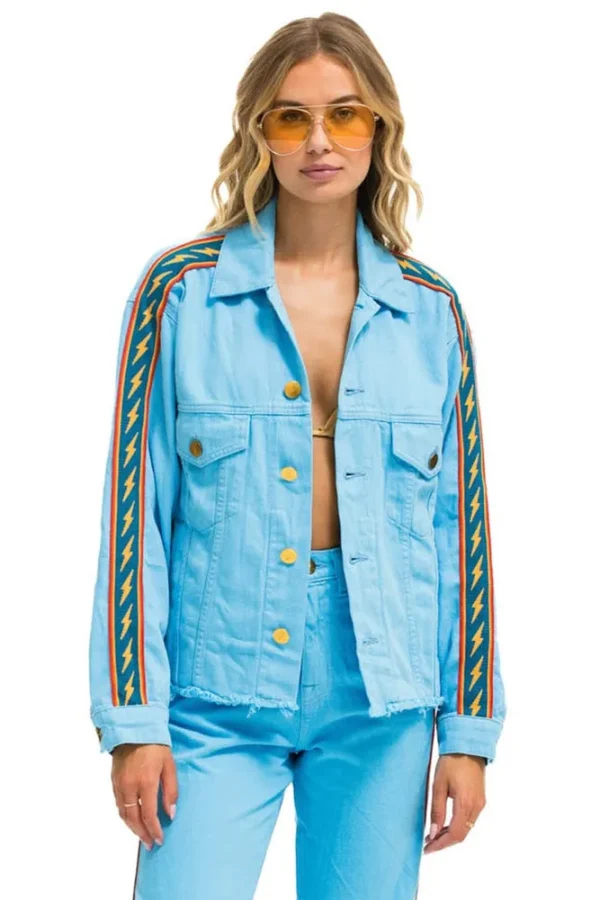 BOLT STRIPE OVERSIZED CUTOFF DENIM JACKET