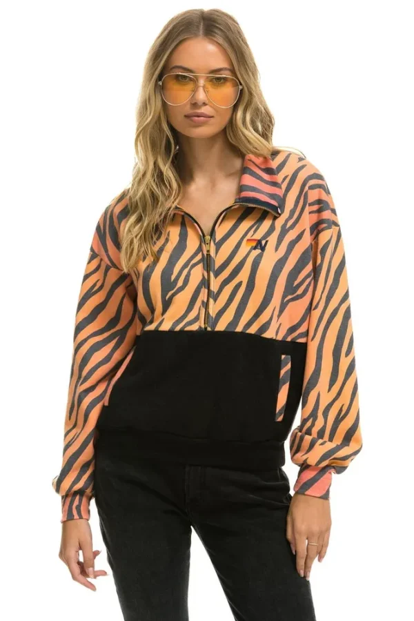 FLEECE UNISEX HALF ZIP COLOR BLOCK JACKET