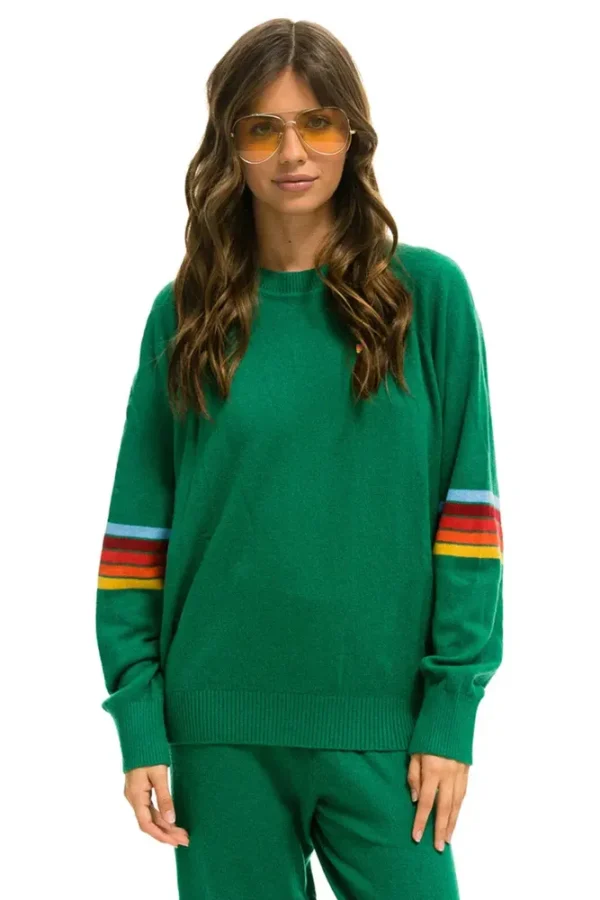 RAINBOW STRIPE SLEEVE UNISEX CASHMERE LIGHT SWEATER