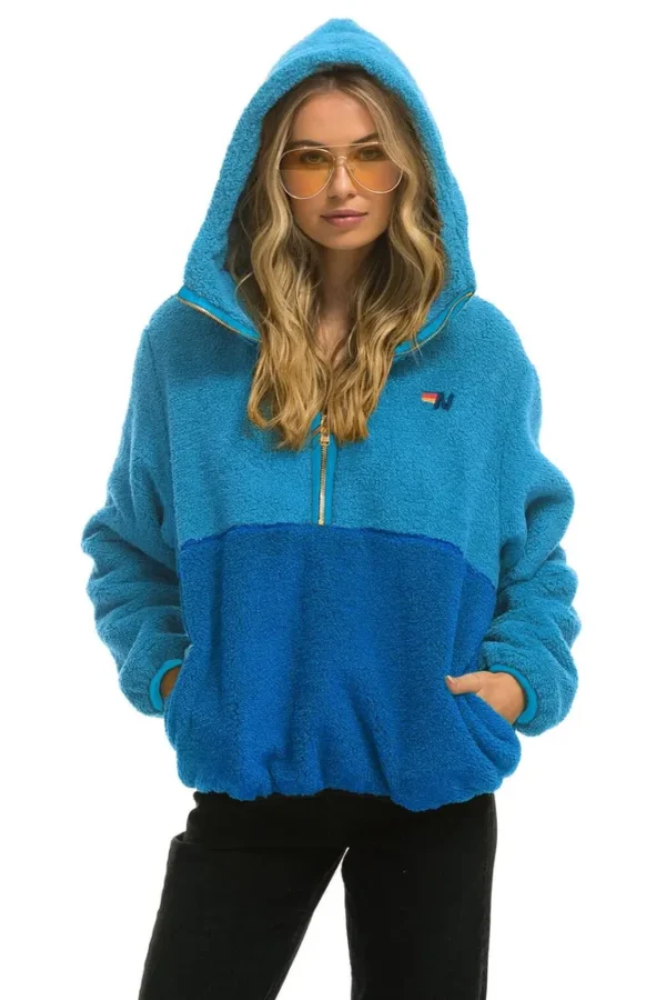 TEDDY UNISEX HOODED HALF ZIP COLOR BLOCK JACKET