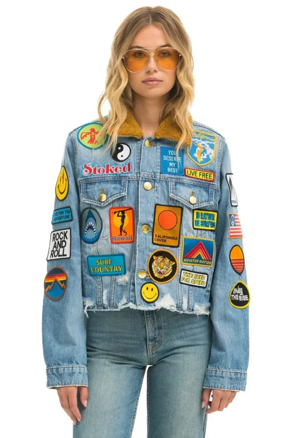 VINTAGE PATCH CROP DENIM JACKET