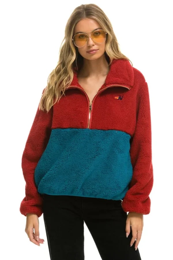 TEDDY APRES HALF ZIP COLOR BLOCK JACKET